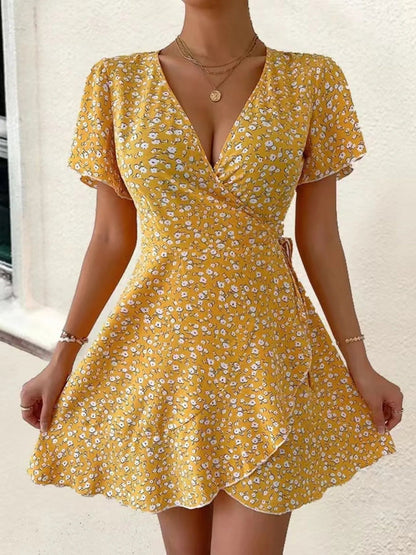 Vestido Floral Verano Corto Escote V - Vestiria