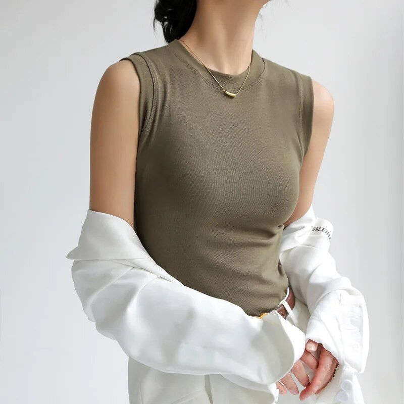 Camiseta Mujer Sin Mangas Escote Redondo