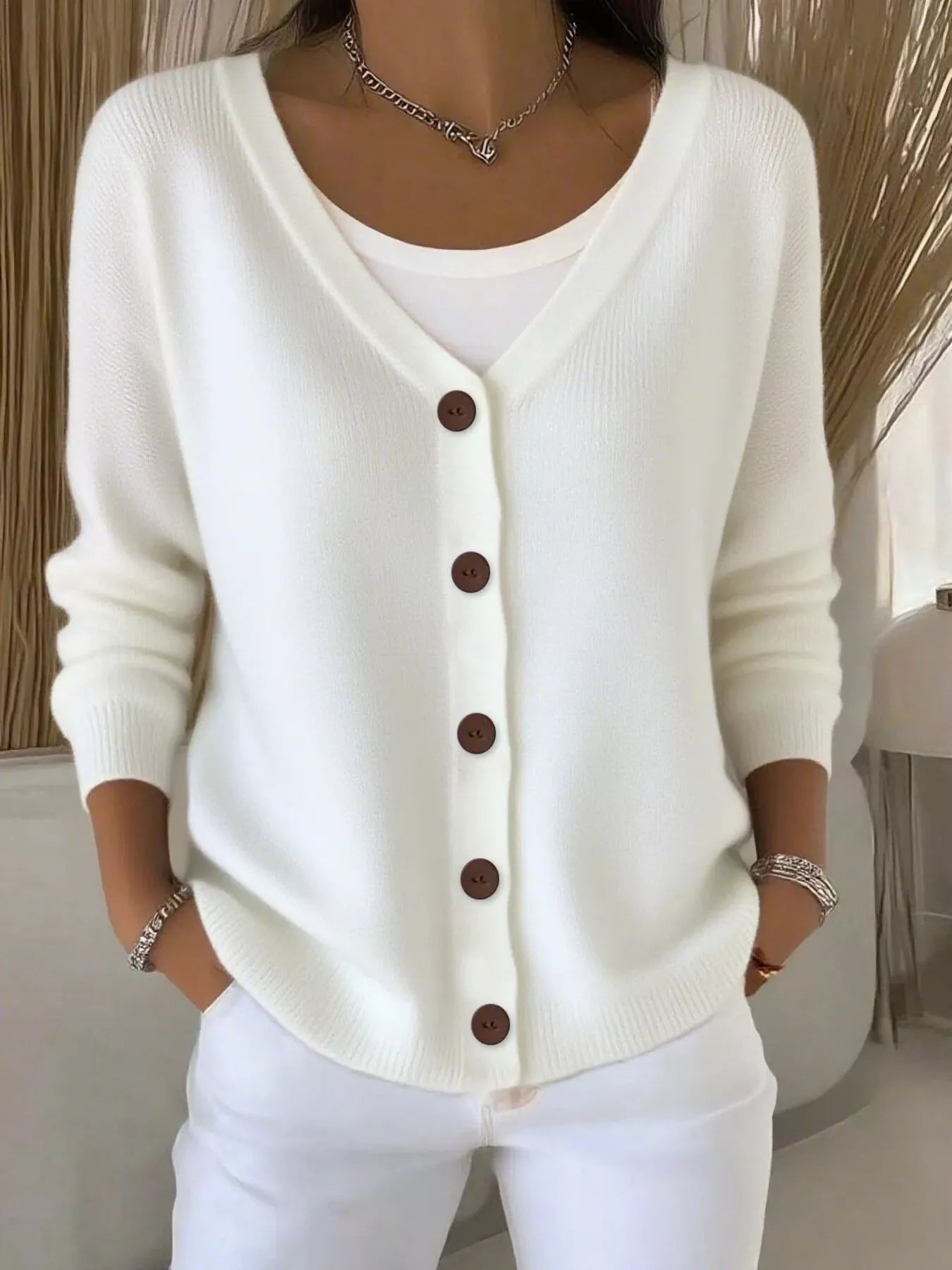 Cárdigan Mujer Cuello en V Botones Elegante