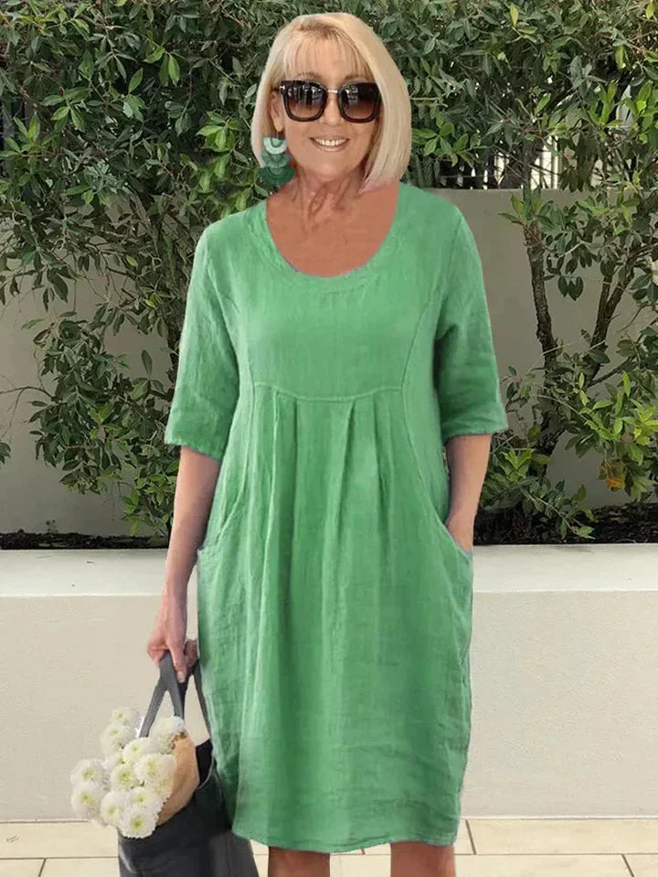 Vestido Algodón Flojo con Bolsillo y Corte Femenino