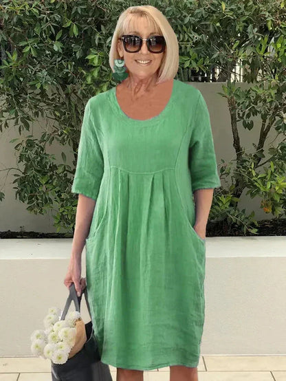 Vestido Algodón Flojo con Bolsillo y Corte Femenino