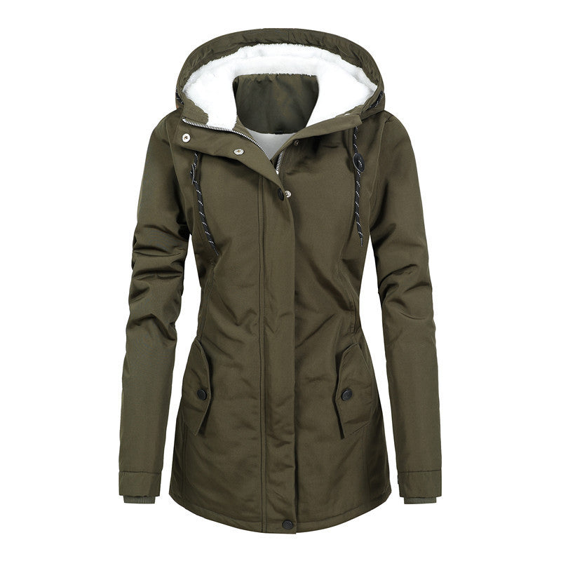 Chaqueta Mujer Polar Forrada con Capucha Ajustable
