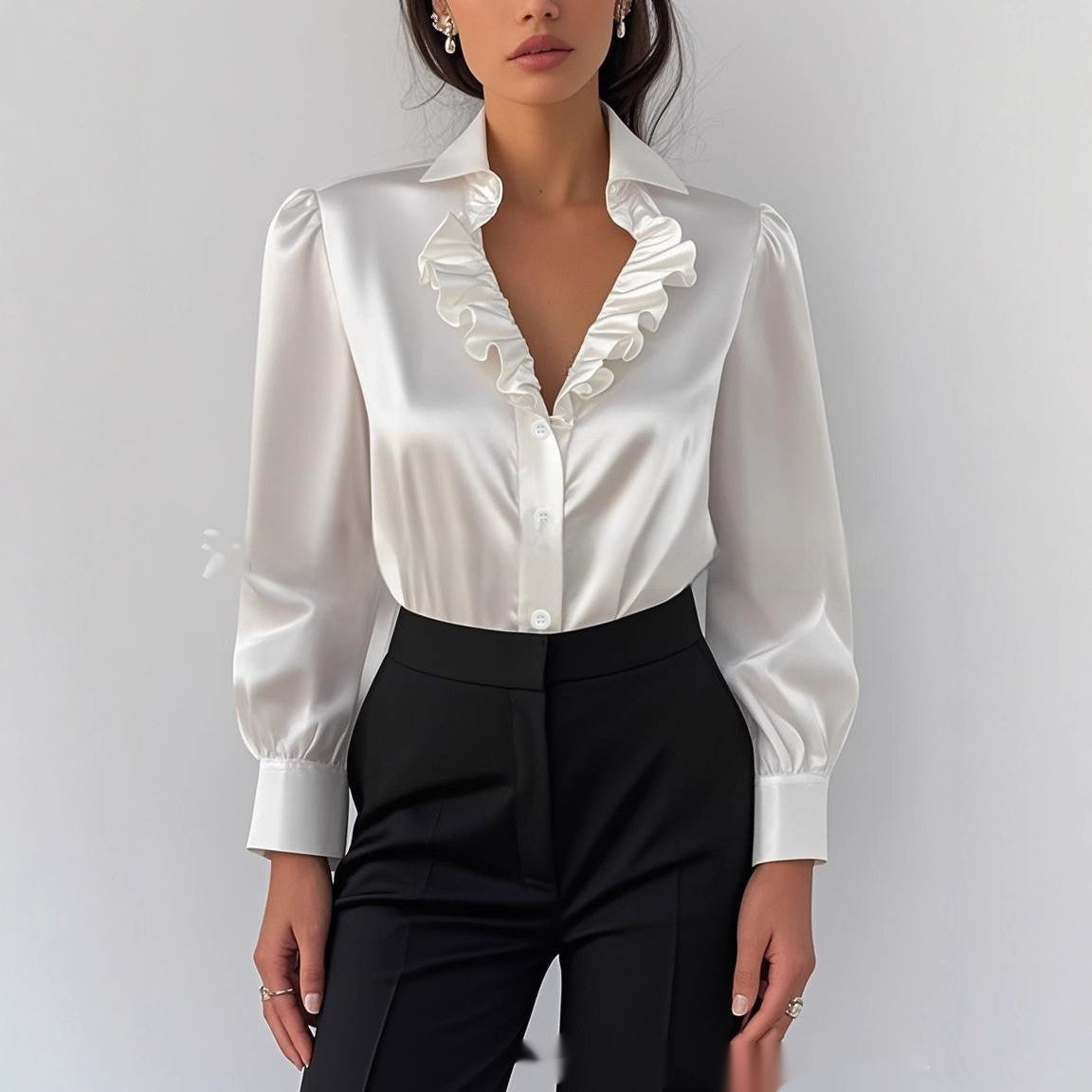 Blusa femenina con encaje y volantes romanticos - Vestiria