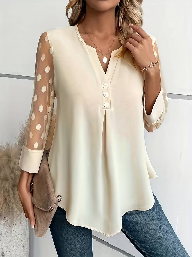 Blusa de Mujer con Cuello Pico y Estampado de Lunares - Vestiria