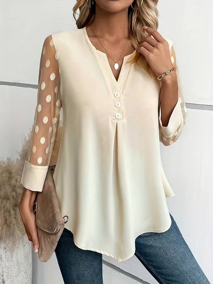 Blusa de Mujer con Cuello Pico y Estampado de Lunares - Vestiria