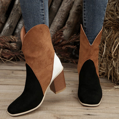 Botas Mujer Ante Tacón Cuadrado Elegantes