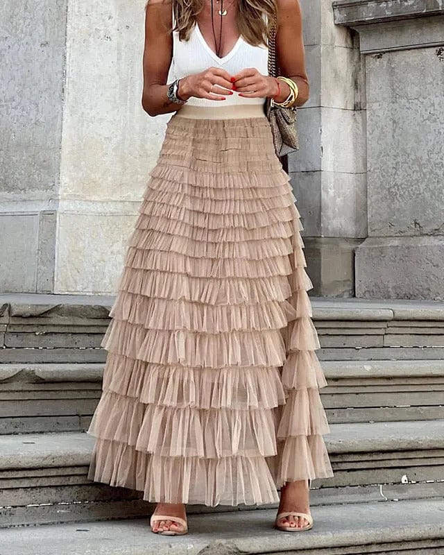 Falda de Encaje con Volantes Romanticos - Vestiria