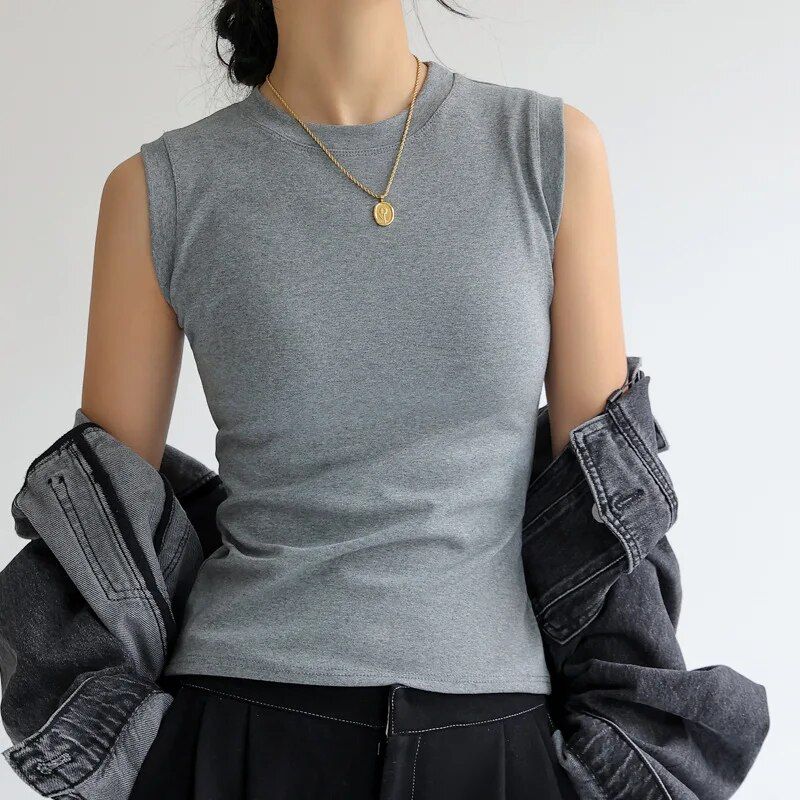 Camiseta Mujer Sin Mangas Escote Redondo