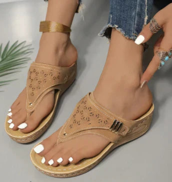 Sandalias de cuña Mujer Piel Sintética Elegantes - Vestiria