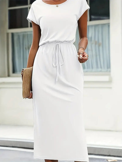 Vestido Ligero Manga Corta Cinturón Adornado