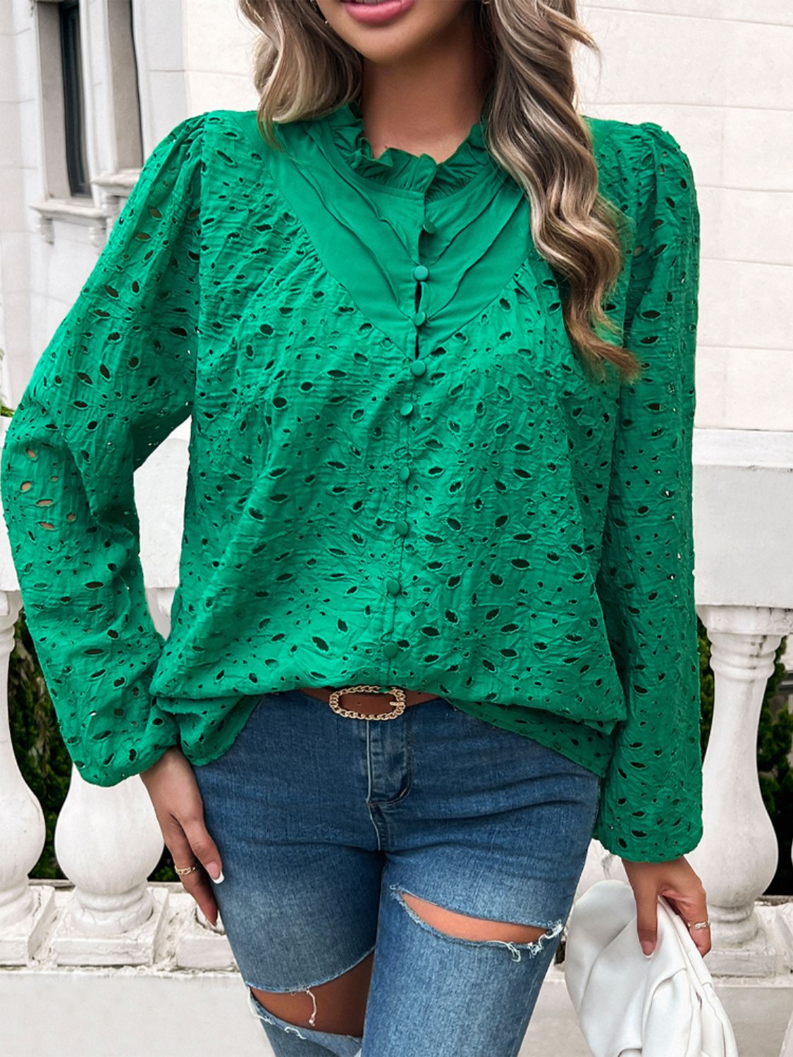 Blusa Mujer Elegante Cuello Redondo Volantada
