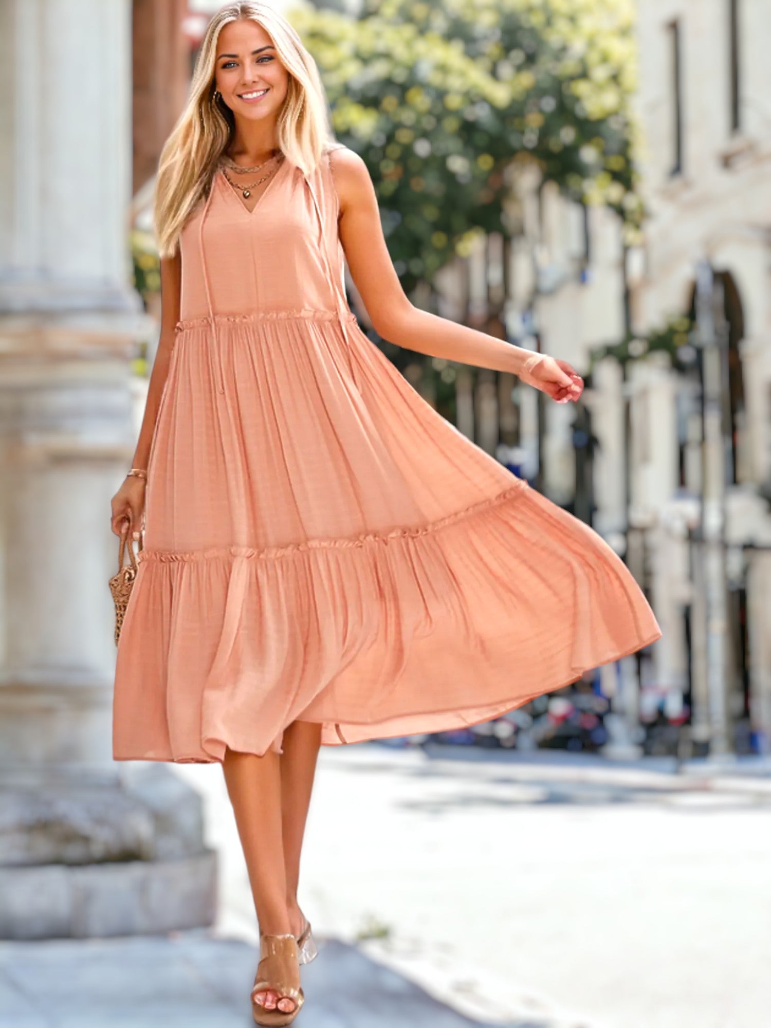 Vestido Mujer Lazo Cuello V Elegante - Vestiria