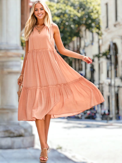 Vestido Mujer Lazo Cuello V Elegante