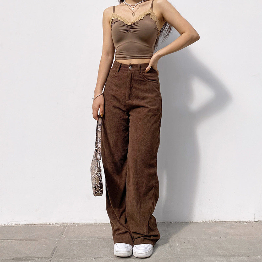 Pantalones Mujer Pana Rectos Cintura Alta