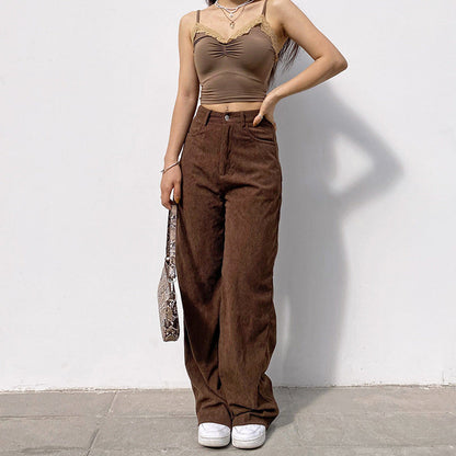 Pantalones Mujer Pana Rectos Cintura Alta