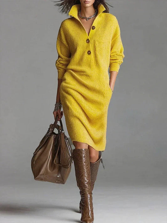 Vestido Mujer Punto Botones Elegante Midi - Vestiria