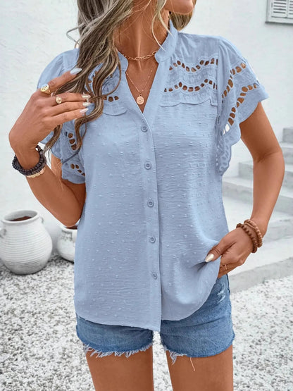 Blusa Clásica de Puntos Botones Delanteros