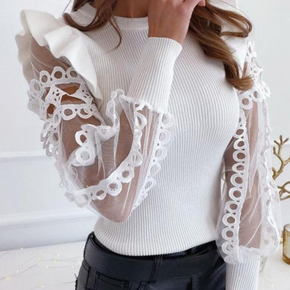 Jersey Mujer Volantes Encaje Romántico
