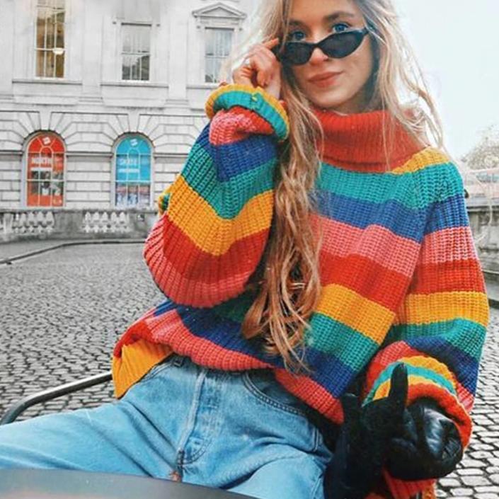 Jerséis Mujer Invierno Cuello Alto a Rayas