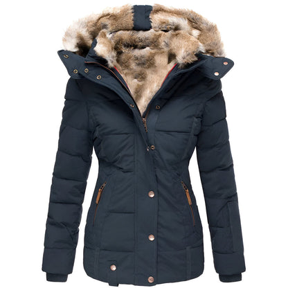 Chaqueta Acolchada Invierno Mujer con Capucha y Pelo Sintético