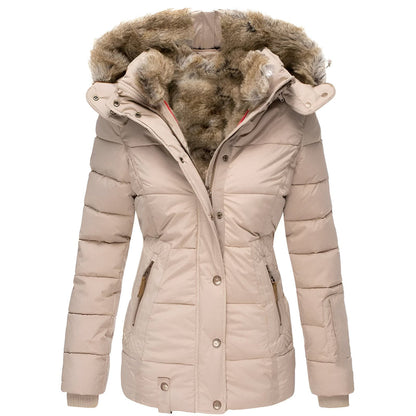 Chaqueta Acolchada Invierno Mujer con Capucha y Pelo Sintético