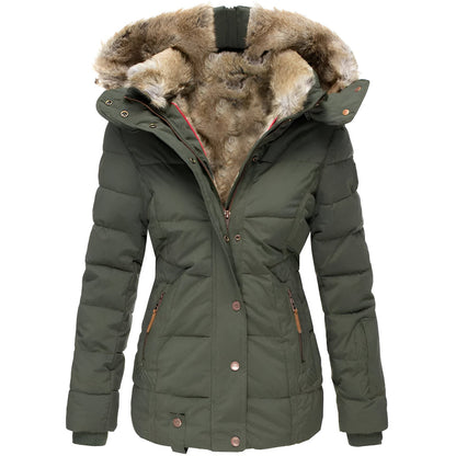 Chaqueta Acolchada Invierno Mujer con Capucha y Pelo Sintético