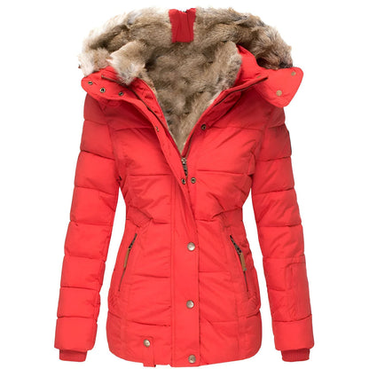 Chaqueta Acolchada Invierno Mujer con Capucha y Pelo Sintético