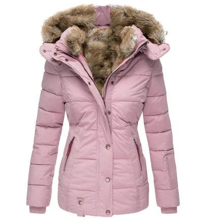 Chaqueta Acolchada Invierno Mujer con Capucha y Pelo Sintético