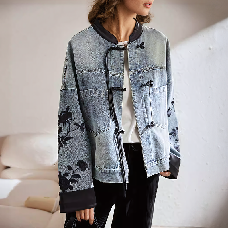 Chaqueta de Denim Florales Retro - Vestiria