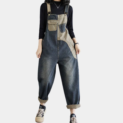 Peto de cuero mujer estilo retro patchwork