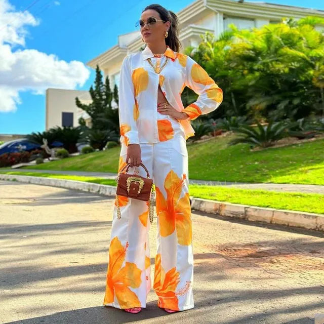 Conjunto verano floreado blusa y pantalón suelto