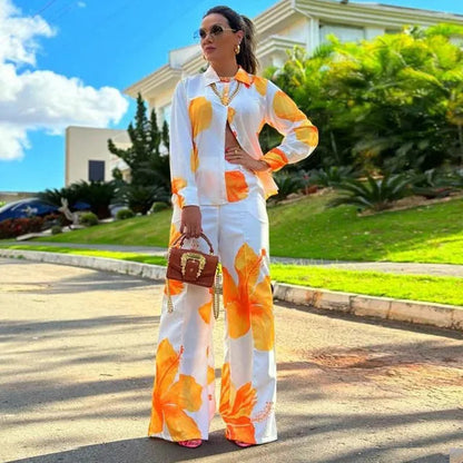 Conjunto verano floreado blusa y pantalón suelto