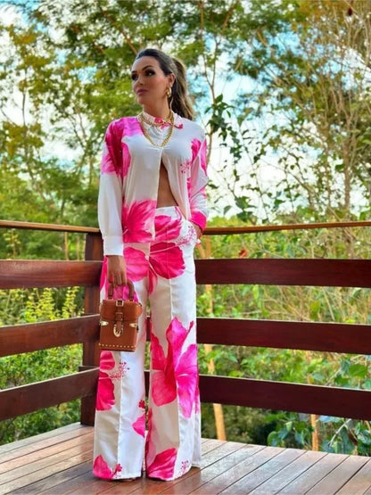 Conjunto verano floreado blusa y pantalón suelto - Vestiria