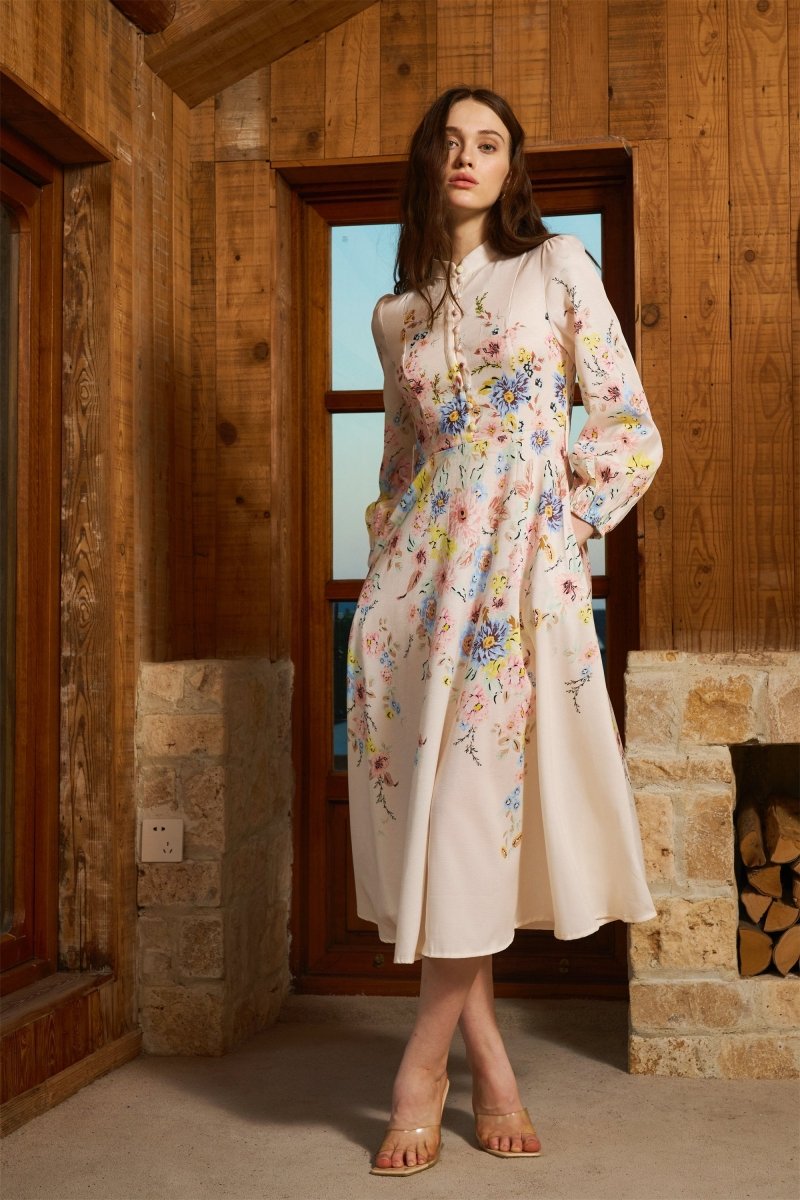 Vestido Midi Floral Con Cinturón Mujer - Vestiria