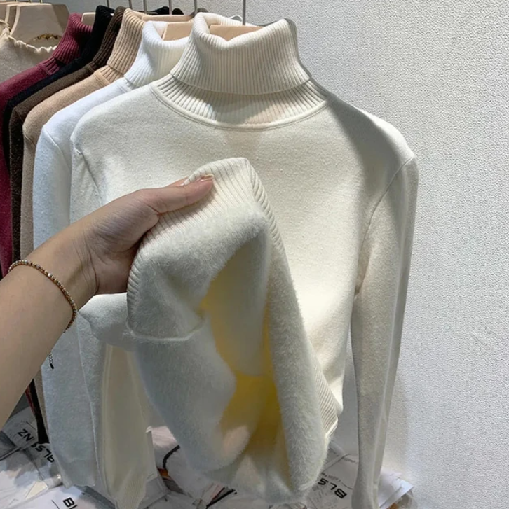 Suéter Cuello Alto Mujer Terciopelo Suave