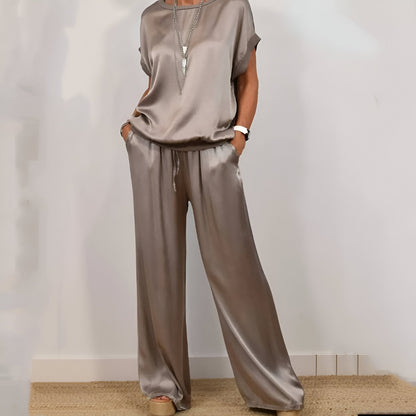 Pantalón y Top de Noche Satinado Elegante