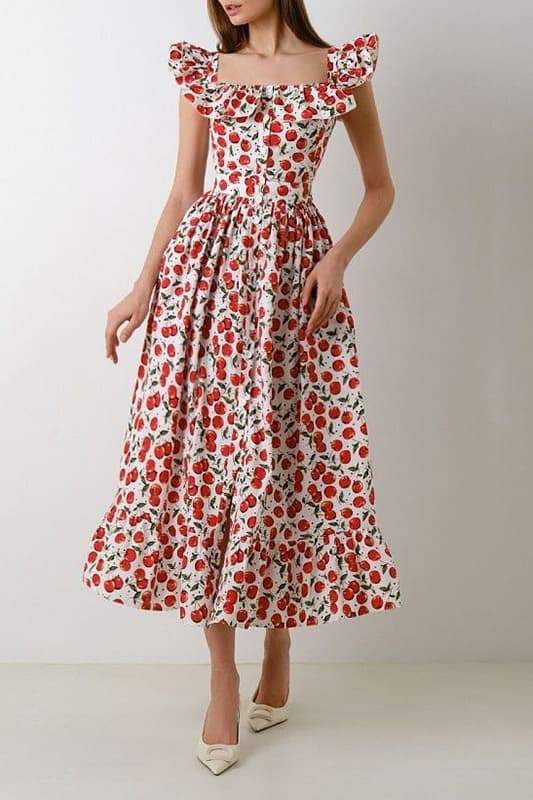Vestido Midi Floral Festivo con Volantes - Vestiria