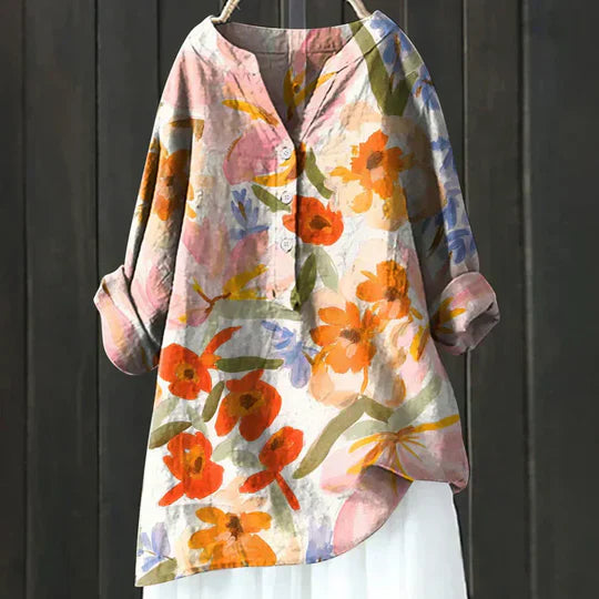 Blusa mujer cuello redondo con botones elegante