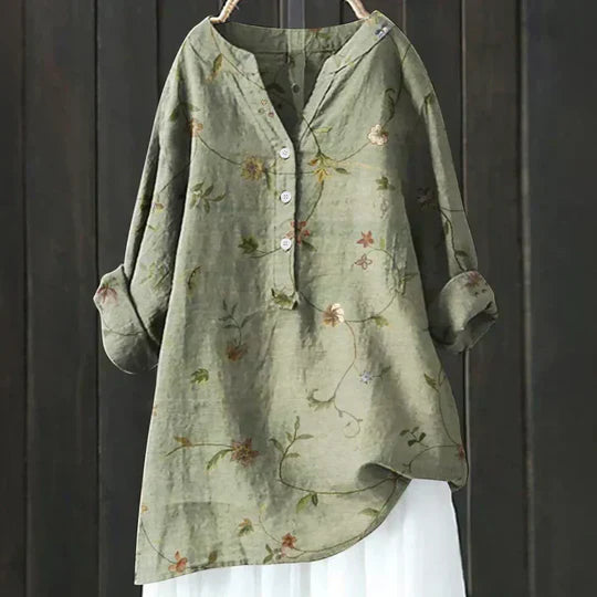 Blusa mujer cuello redondo con botones elegante