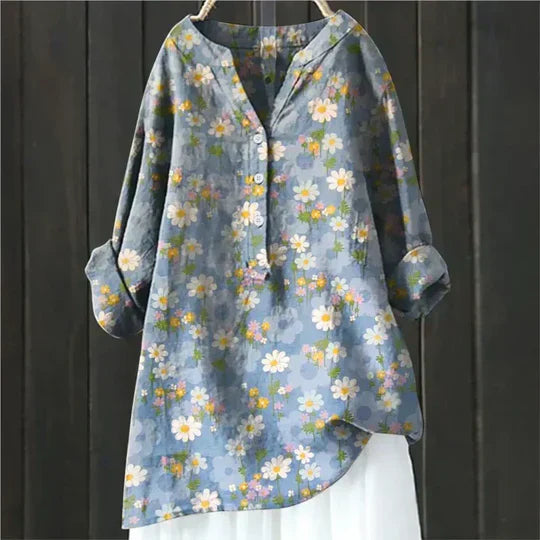 Blusa mujer cuello redondo con botones elegante