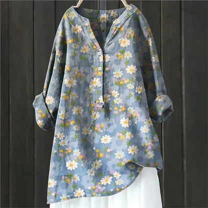Blusa mujer cuello redondo con botones elegante