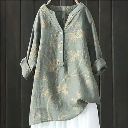 Blusa mujer cuello redondo con botones elegante