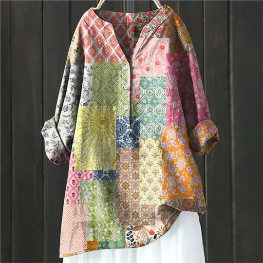 Blusa mujer cuello redondo con botones elegante