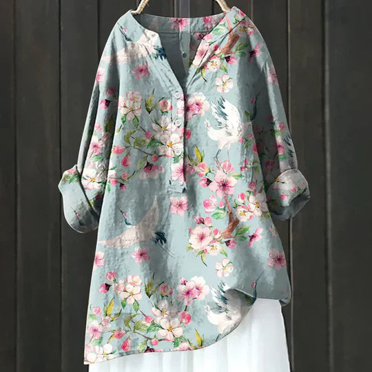 Blusa mujer cuello redondo con botones elegante - Vestiria