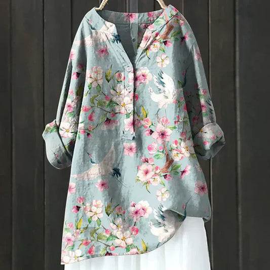 Blusa mujer cuello redondo con botones elegante - Vestiria