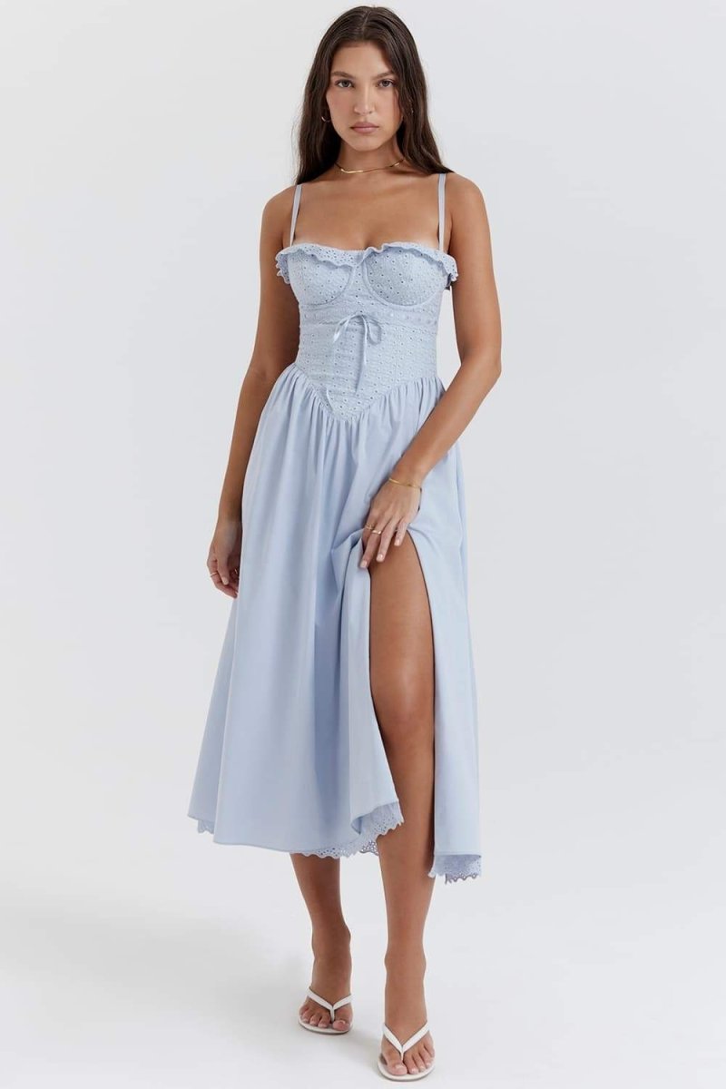 Vestido Midi de Encaje Elegante con Corsé Decorado - Vestiria