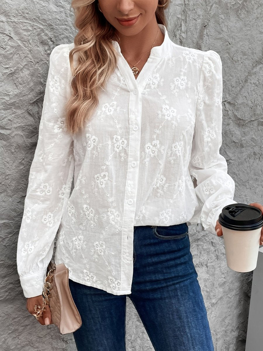 Blusa Mujer Elegante con Cuello V y Mangas Largas - Vestiria