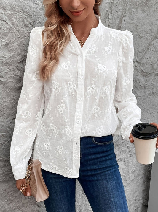 Blusa Mujer Elegante con Cuello V y Mangas Largas - Vestiria