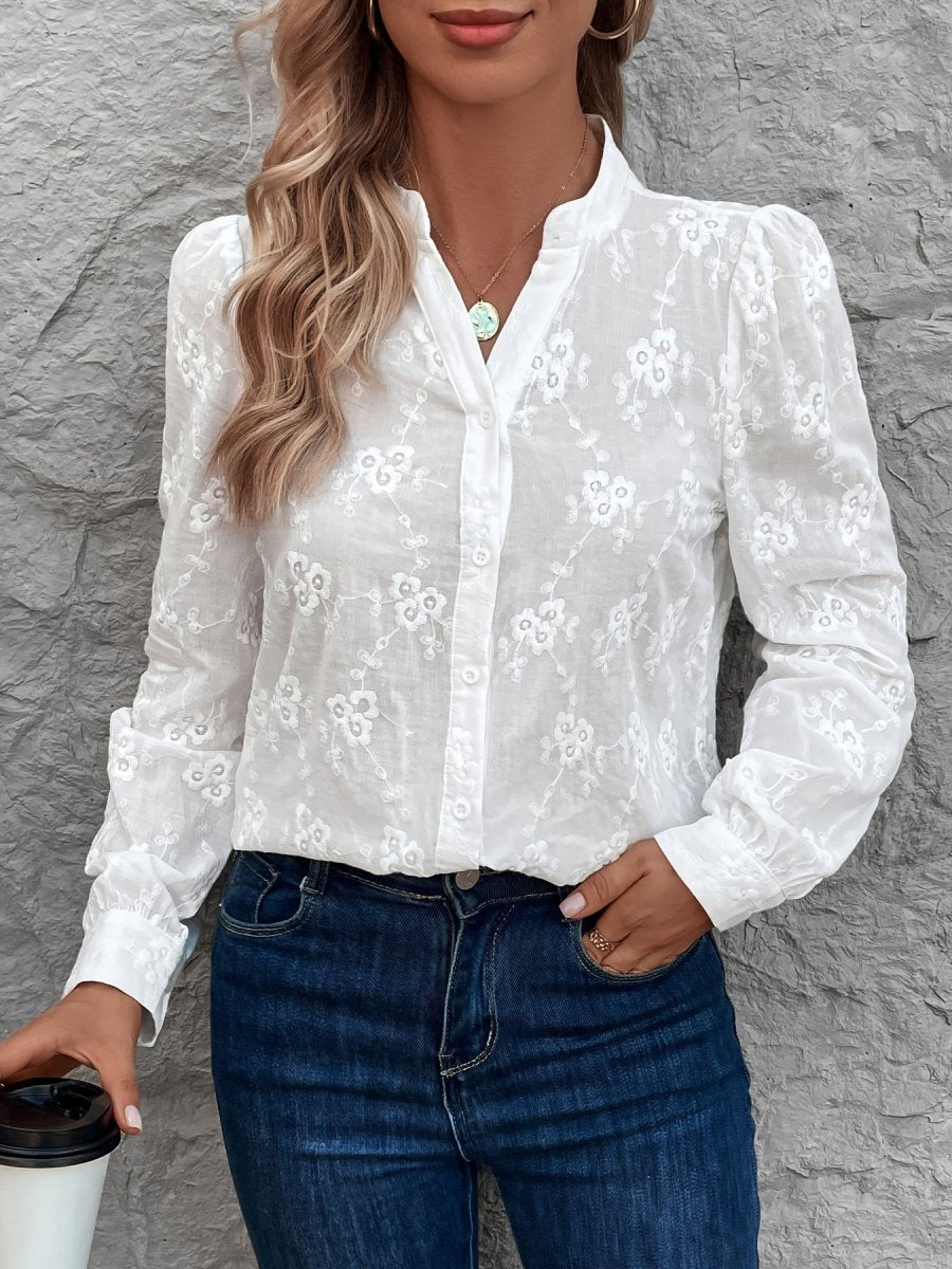 Blusa Mujer Elegante con Cuello V y Mangas Largas