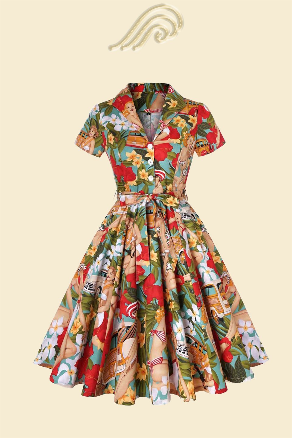 Vestido Estampado Mujer Midi con Cinturón